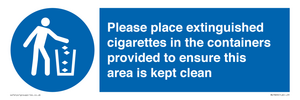 Please place extinguished cigarettes in the containers provided to ensure this area is kept clean